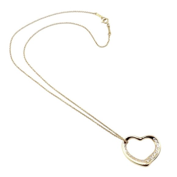 Authentic! Tiffany & Co Elsa Peretti 18k Yellow Gold Diamond Open Heart Necklace - Picture 10 of 10